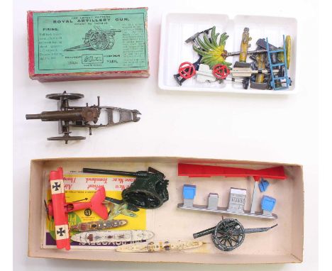 Britains, Lone Star, Wiking and other, small collection of artillery, Ships, and others to include; the Royal Artillery Gun, 