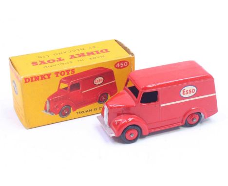 Dinky Toys No. 450 Trojan van Esso, comprising red body with white stripe, red hubs and Esso livery, housed in the original c