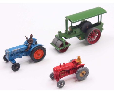 Matchbox Lesney group of 3 loose and playworn diecasts to include; Massey Ferguson Tractor in red, Aveling Barford diesel rol