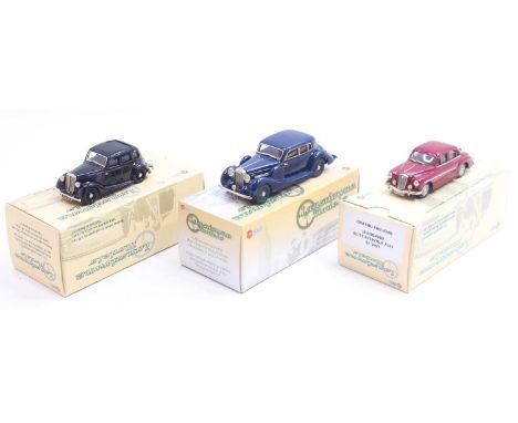 Three Lansdowne Models all 1/43 scale to include a 1957 Wolsey 15-50 in maroon, a 1939 Lagonda V12 long saloon in dark blue, 