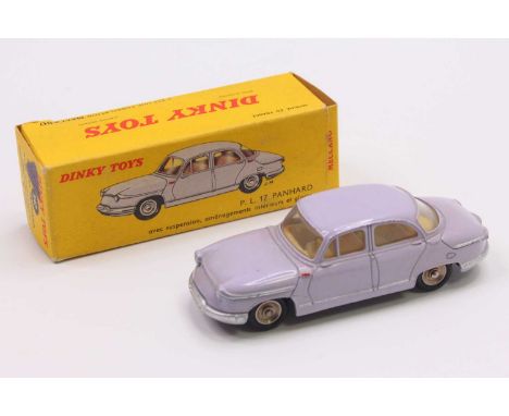 French Dinky Toys No. 547 Panhard PL17 diecast saloon comprising of light lilac body with cream interior and spun hubs, in th