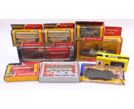 Dinky Toys group of 8 late release diecasts to include; No.289 Routemater Bus, No.300 London Scene, No.297 Silver Jubilee Bus