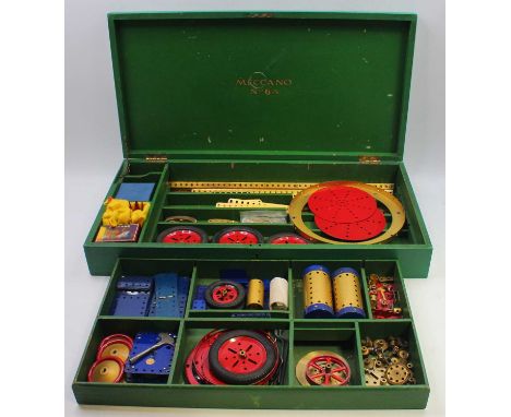 Meccano no.6a outfit, partially repainted box, in green, outside has been repainted, inside original, with blue and gold comp