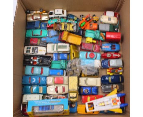 One tray containing various playwork Corgi die-cast cars to include an Oldsmobile Super 88 in blue, a Marcos Volvo in cream, 