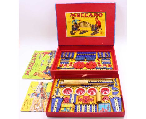 Meccano 1938-39 outfit no.6, comprising blue and gold components, all strung to the original card base, near mint to mint con