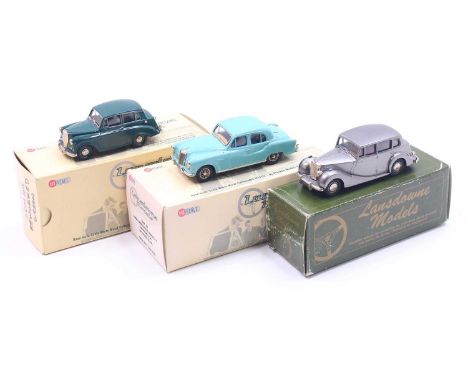 Three Lansdowne 1/43 scale white metal cars to include; a 1958 Armstrong Siddeley Sapphire 234 in blue, a Triumph Renown Salo