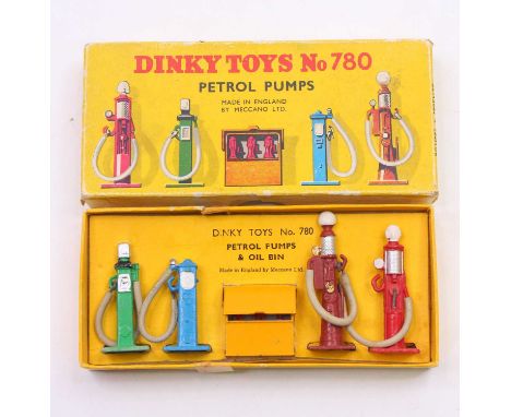 Dinky Toys Petrol Pumps Gift Set No. 780 with intact original hoses pictorial lift-off lid box, box has surface tearing and o