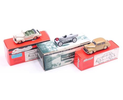 Three  1:43 scale die-cast cars to include a Somerville Vauxhall Velox Caleche 1949, a Somerville Vauxhall L-type Velox, 1949