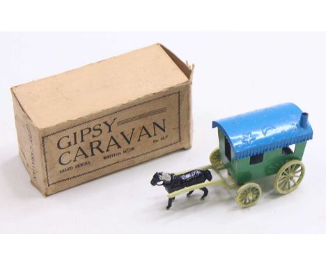 Salco Lead Painted set of a No.41/7 Gypsy Caravan, containing a horse-drawn cart with a figure of a lady and a ladder, all ho