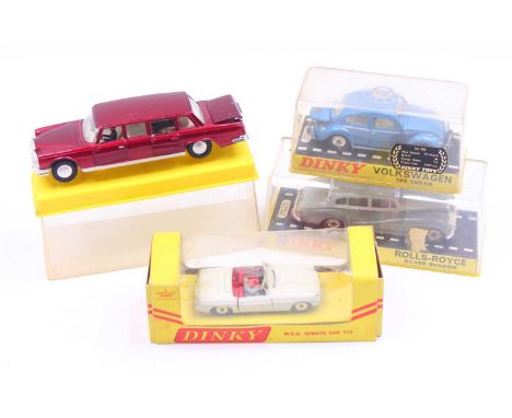 Dinky Toys group of 4 playworn diecasts to include; No. 129 Volkswagen 1300 Sedan in blue, No. 158 Rolls Royce Silver Shadow,