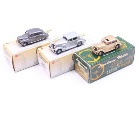 Three Landsowne 1/43 scale white metal cars to include; a Jowett Javelin Deluxe 1953, a 1936 Railton Cobham saloon in silver,