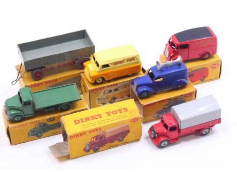 Dinky Toys group of 6 playworn diecasts and accessories to include; No.413 Austin Covered Wagon, No. 260 Royal Mail Van, No.4