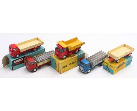 Five Corgi Toys vehicles to include a No. 452 Commer 5 ton dropside lorry comprising red cab and chassis with cream back and 