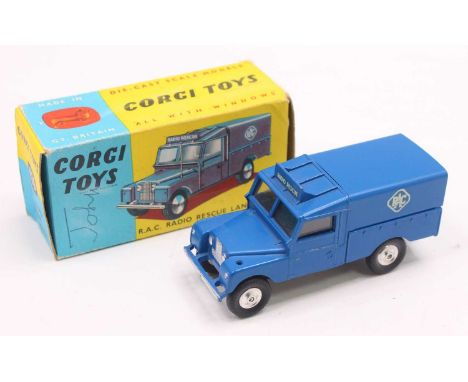 Corgi, 416 RAC radio rescue Land Rover, blue body 'Radio Rescue' on cab roof sign, metal canopy, missing aerial (VG-BG)