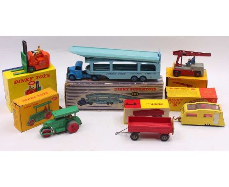 Dinky Toys group of 6 playworn diecast models to include; No. 117 Four Berth Caravan, No. 251 Aveling Barford Diesel Roller, 