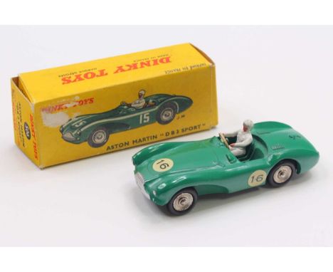 French Dinky Toys, No.506, Aston Martin DB3 Sports, green body with racing number 16, white driver and spun hubs, original al