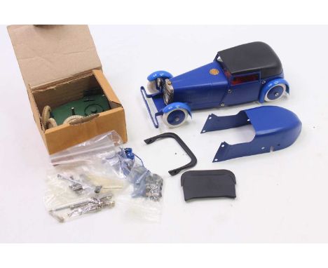 Meccano no.1 completely repainted constructor car, in blue, with a black roof, and red interior, together with a collection o