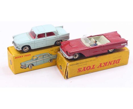 French Dinky Toys group of 2 to include No.553 Peugeot 404 pale blue, red interior, chrome concave hubs with black tyres alon