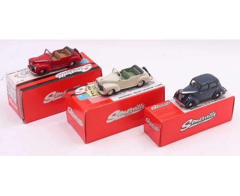 Three Somerville 1:43 scale die-cast cars to include a Vauxhall IO in grey, a Vauxhall Velox Caleche 1949, in cream, and a Va