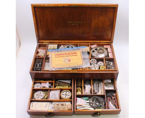 Meccano No.7 outfit, housed in a reproduction oak box, with two drawers, comprising nickel parts, with theodolite, original e