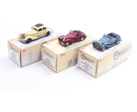 Three Lansdowne Models 1/43 scale white metal cars to include; a 1949 Triumph 2000 Roadster, a 1937 Jensen 3.5L S-type in cre