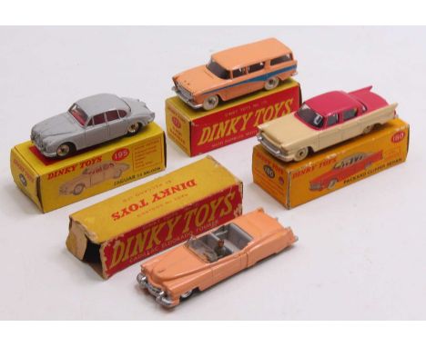 Dinky Toys group of 4 playworn diecasts to include; No.195 Jaguar 3.4 Saloon, No.173 Rambler Nash, No.180 Packard Clipper Sed