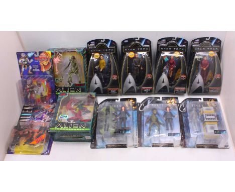 Neca/Kenner and other 2 boxes containing Star Trek, Alien and X Files boxed Action figures to include; No.61600 Cadet Mcoy, S