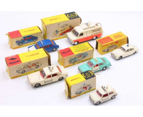 Dinky Toys group of 6 playworn mostly emergency vehicle diecasts to include; No.270 Ford Panda Coupe Police Car, No.282 Austi