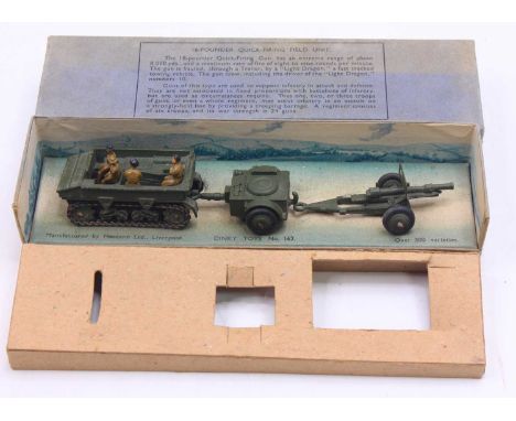 Dinky Toys No.162 "Field Unit" Set containing Light Dragon Tank (with Chains), Ammunition Trailer (rigid hubs) and Field Gun 