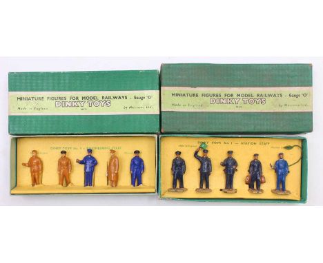 Dinky Toys boxed figure groups comprising No. 4 Engineering Staff, and No. 1 Station Staff, both sets are in their original g