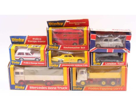 Dinky Toys group of 7 late release diecasts to include; No. 254 Police Range Rover, No. 278 Plymouth Yellow Cab, No.284 Londo
