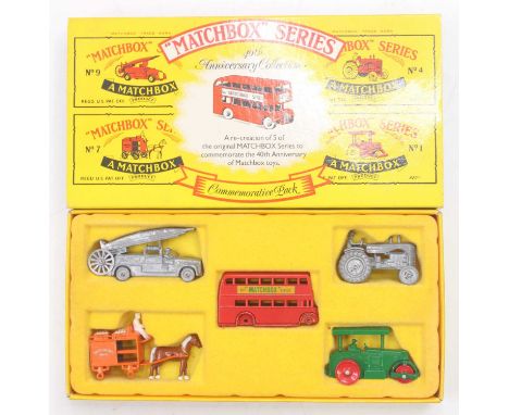 Matchbox 40th Anniversary Collection Commemorative pack containing; Unpainted No.9 Fire Engine with Carved letering 40th to t