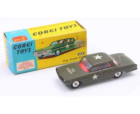 Corgi Toys No. 358 Oldsmobile Super 88 HQ staff car, military green body with red interior, white star transfers to the roof,