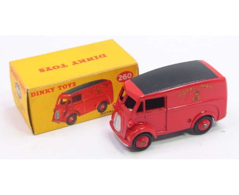 Dinky Toys No.260 Royal Mail van, comprising of red body with black roof and red hubs, housed in the original all card pictur