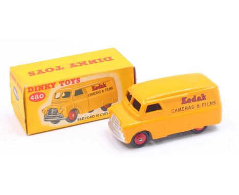 Dinky Toys, 480, Bedford 'Kodak' delivery van, yellow body with red hubs, silver detailed livery, with Kodak livery in black 
