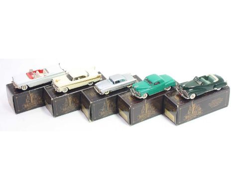 Brooklin Models 1/43 Scale group of 5 boxed white metals examples to include; 1947 Cadillac Convertible in dark green, Dodge 