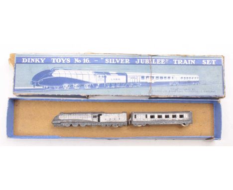 A Dinky Toys pre-war No. 16 Silver Jubilee train set, comprising of LNER No. 2509 locomotive and one coach
