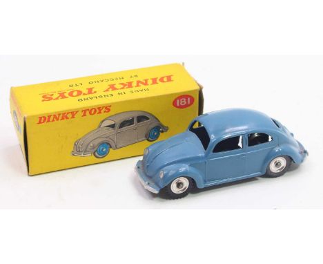 Dinky Toys No. 181 Volkswagen saloon comprising of RAF blue body with spun hubs and gloss black base, housed in the original 