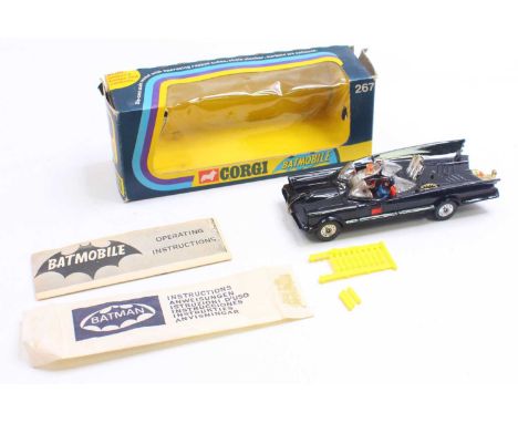 Corgi Toys No. 267 Batman's Batmobile comprising gloss black body with chromed hubs, with Batman and Robin figures, with inst