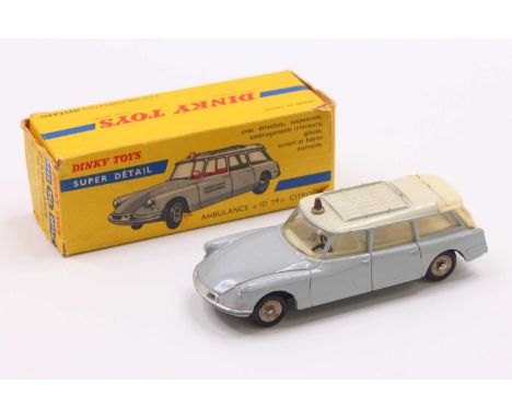 French Dinky Toys No. 556, Citroën ID19 Ambulance, grey body with cream roof, aluminium concave hubs, plastic black steering 