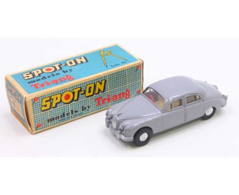 Spot On Triang No.114 Jaguar 3.4 Litre, comprising grey body with lemon interior, spun hubs and housed in the original card b