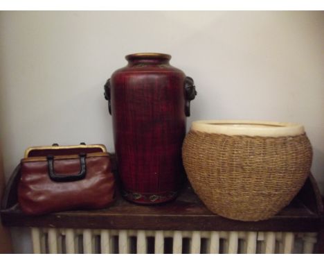 Very large vase, large plant pot and a ceramic hand bag 