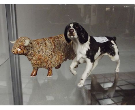 Beswick dog and a ceramic bull