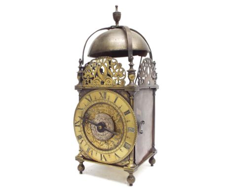 English provincial brass lantern clock with later Victorian fusee movement, signed Joshua Smith, Stening in Sussex to the fol