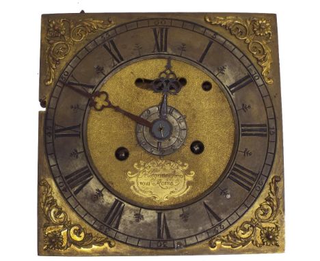 Interesting and rare verge two train bracket clock movement with alarm, the 7.5" square brass dial signed Pellegrino Arno, Ro