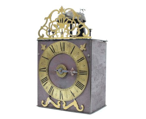 German or Austrian two train alarm wall clock, the 8" brass chapter ring enclosing a plain centre with alarm dial and single 