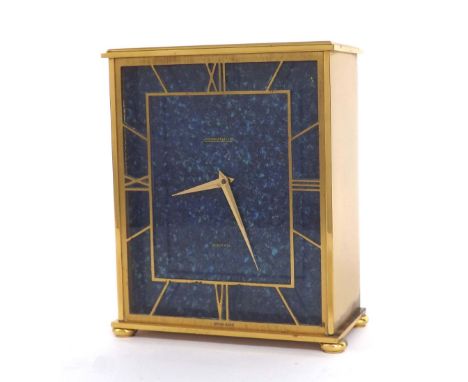 Jaeger LeCoultre electric mantel clock, with faux blue granite dial, stamped no. 5005/3289 to the base, within a brushed bras