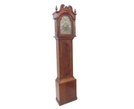 Mahogany eight day longcase clock, the 12" brass arched dial signed Jean Gruchy, Jersey on the silvered boss to the arch, ove