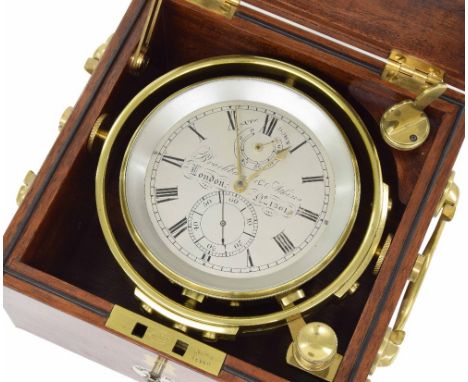 Small two day marine chronometer, the 3.25" silvered dial signed Brockbank &amp; Atkins, London, no. 1361, with subsidiary st