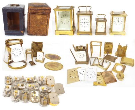 Various complete and incomplete carriage clocks in need of rebuilding; also three Morocco cases and fifteen similar spring dr